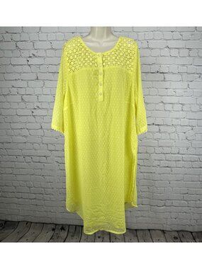 NWT Mustard Yellow Crochet Lightweight Kurti 3/4 Sleeve Lined Dress Size 7 US 24